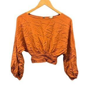Valija Crop Top Women's M Orange Long Sleeve Boho Festival Boat Neck Blouse